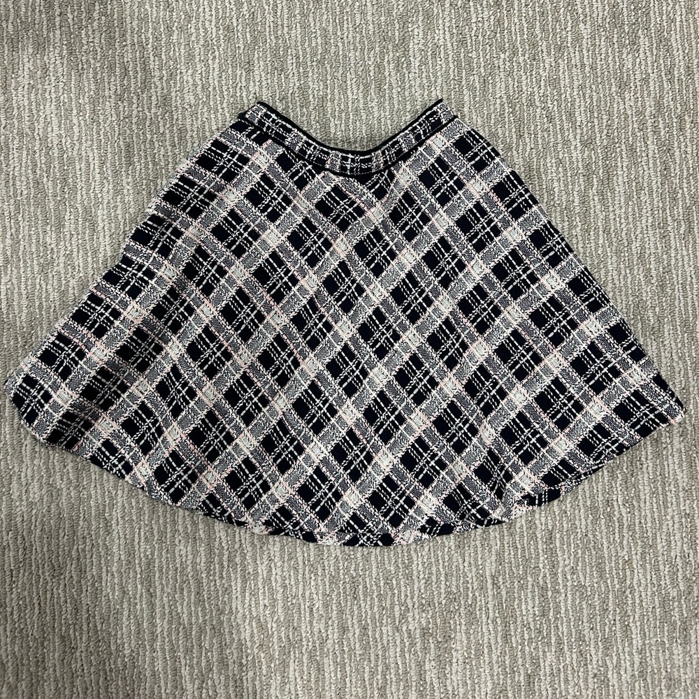 Miu Miu Navy and Pink Plaid Flare Pleated Skirt